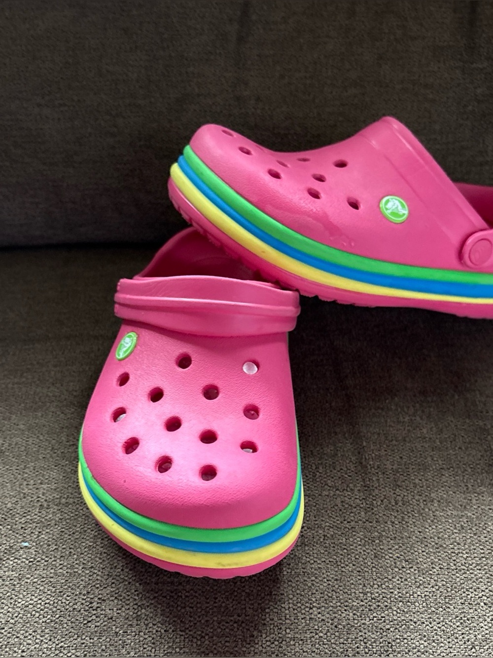 Crocs Ciabatta Paradise Pink Rainbow Band Retired J3 Slip On Pride Unisex